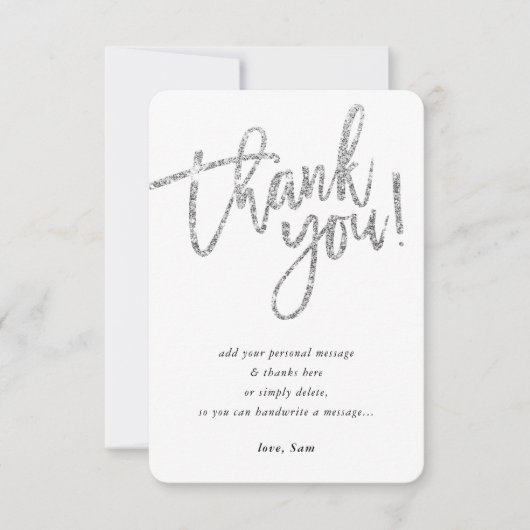 EENVOUDIGE SCRIPT dank u opmerking zilveren glitte Kaart (Voorkant)