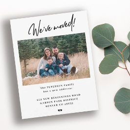 Eenvoudige script familie foto verhuisbericht notitiekaartje