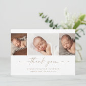 Eenvoudige Script Foto Collage Baby Bedankkaart (Staand voorkant)