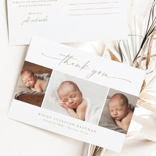 Eenvoudige Script Foto Collage Baby Bedankt  Briefkaart