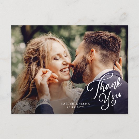 Eenvoudige Script Foto Huwelijk Bedankt Briefkaart (Voorkant)