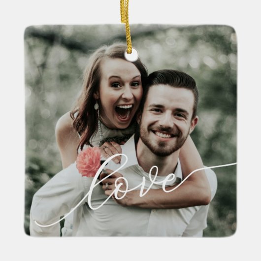 Eenvoudige Script Foto Liefde Keramisch Ornament (Voorkant)