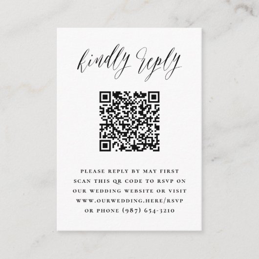 Eenvoudige Script Foto QR Code Wedding RSVP Informatiekaartje (Voorkant)
