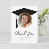 Eenvoudige script graduatie cap FOTO gepersonalise Bedankkaart (Staand voorkant)