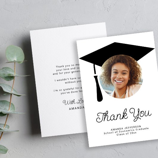 Eenvoudige script graduatie cap FOTO gepersonalise Bedankkaart