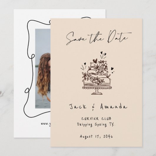 Eenvoudige Script hand tekening Trouwen sla de dat Save The Date (Voorkant / Achterkant)