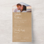 Eenvoudige Script Landelijke Kraft Monogram Foto B All In One Uitnodiging (Binnen)