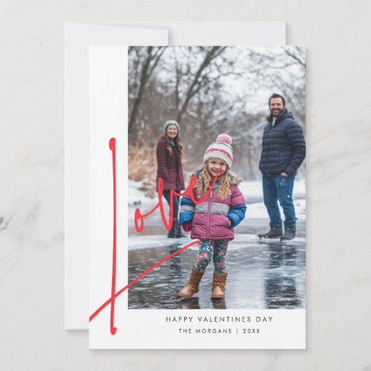 Eenvoudige Script Love Overlay Familie Foto Valent Feestdagenkaart (Voorkant)