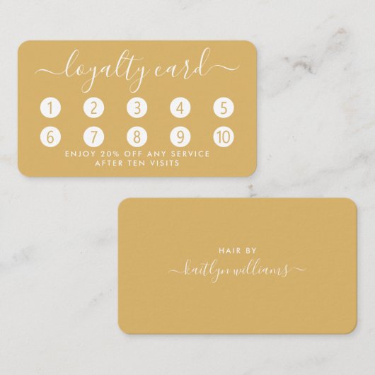 Eenvoudige Script Loyalty-Kaart - Goud en wit Klantenkaartje (Voorkant / Achterkant)