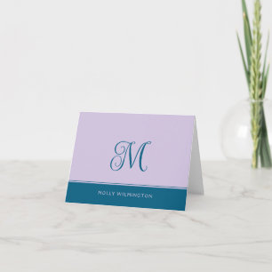 Eenvoudige Script Monogram Paarse en Blauwe Notiti Bedankkaart