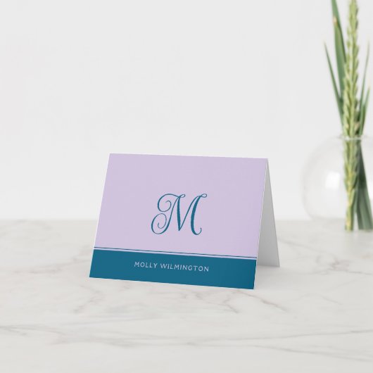 Eenvoudige Script Monogram Paarse en Blauwe Notiti Bedankkaart (Voorkant)