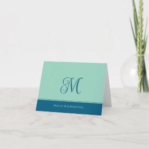 Eenvoudige Script Monogram Teal Navy Blauwe Notiti Bedankkaart