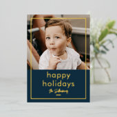 Eenvoudige Script Name Minimal Photo Gold Foil Hol Folie Feestdagenkaart (Staand Voorkant)