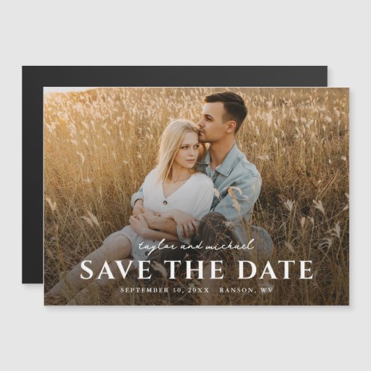 Eenvoudige Script Names Foto bruiloft Save the Dat Magnetische Uitnodiging (Voorkant / Achterkant)