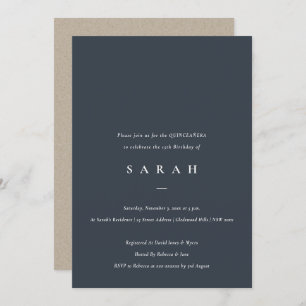 Eenvoudige Script Navy Black Quinceañera Invite Bedankkaart