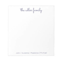 Eenvoudige Script Navy Blue Family-laptop Notitieblok