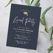 Eenvoudige Script Navy Blue Graduation Party Kaart