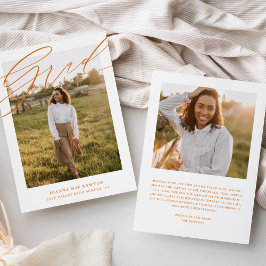 Eenvoudige Script Oranje Foto Afstuderen Aankondig Kaart