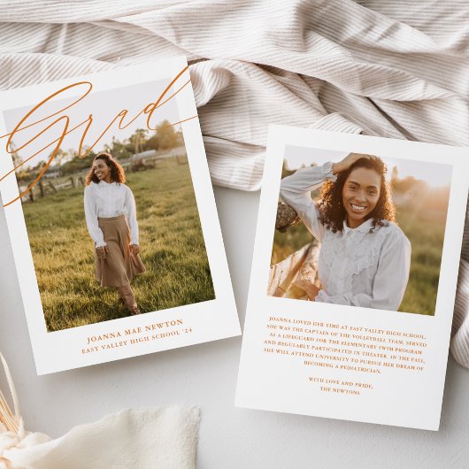 Eenvoudige Script Oranje Foto Afstuderen Aankondig Kaart