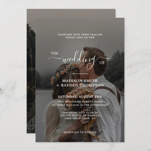 Eenvoudige Script Overlay 2 Photo Wedding Kaart (Voorkant / Achterkant)