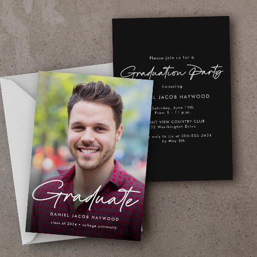 Eenvoudige Script Photo Graduation Party Kaart