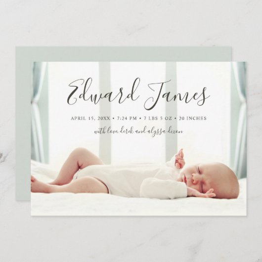 Eenvoudige Script Photo Overlay Geboorte Aankondig Aankondiging (Voorkant / Achterkant)