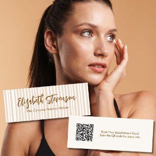 Eenvoudige Script Preppy QR Code Meisjesachtig Tan Mini Visitekaartje