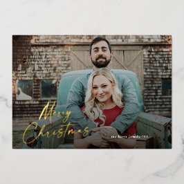 Eenvoudige Script Prettig Kerstmis Foto Folie Feestdagenkaart