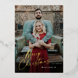 Eenvoudige Script Prettig Kerstmis Foto  Folie Feestdagenkaart