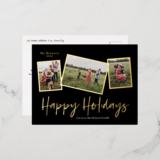 Eenvoudige Script Prettige Feestdagen 3 Foto Colla (Voorkant / Achterkant)