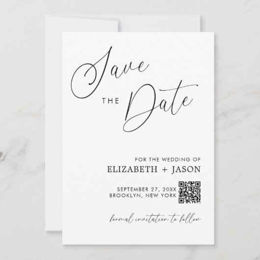 Eenvoudige Script QR Code Foto Bruiloft Save The Date (Voorkant)