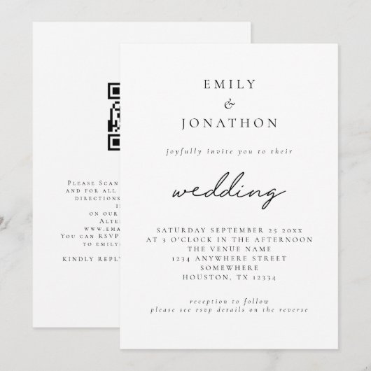 Eenvoudige Script QR-code Trouwen Kaart (Voorkant / Achterkant)