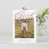 Eenvoudige Script Red Photo Afstuderen Aankondigin Kaart (Staand voorkant)