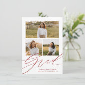 Eenvoudige Script Red Photo Afstuderen Aankondigin Kaart (Staand voorkant)