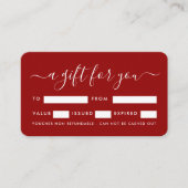 Eenvoudige Script - Rood & Wit Cadeaubonkaarten Visitekaartje (Voorkant)