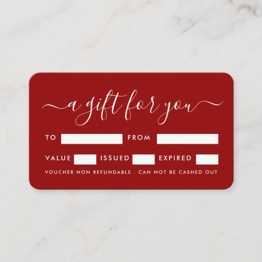 Eenvoudige Script - Rood & Wit Cadeaubonkaarten Visitekaartje (Voorkant)