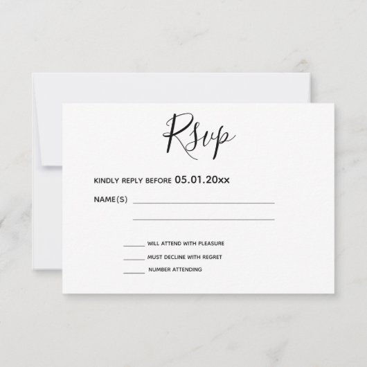Eenvoudige Script RSVP Witte Kaarten Voor Trouwen (Achterkant)