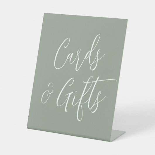 Eenvoudige Script Sage Green Wedding Cards en Gift Reclamebord Met Voetstuk (Voorkant)