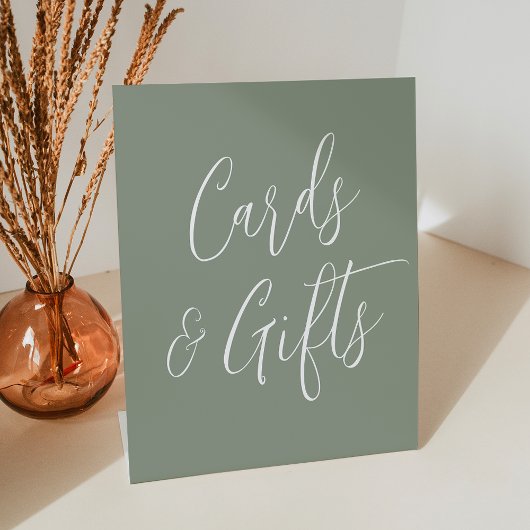 Eenvoudige Script Sage Green Wedding Cards en Gift Reclamebord Met Voetstuk
