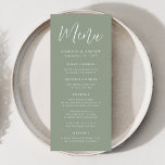 Eenvoudige Script Sage Green Wedding Menu<br><div class="desc">Eenvoudig trouwmenu met "Menu" dat in een wit script met een groene achtergrond voor een pagina wordt weergegeven. Personaliseer het sage groene trouwmenu door uw namen,  trouwdatum,  en menuinformatie toe te voegen. Ontworpen om met ons Eenvoudige collectie van de bruiloft van het Manuscript te coördineren.</div>