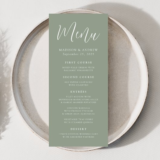 Eenvoudige Script Sage Green Wedding Menu