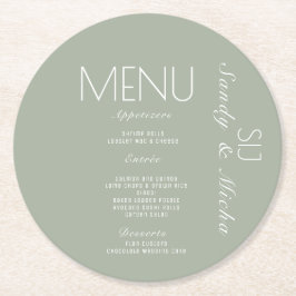 Eenvoudige Script Sage Trouwdiner Menu Ronde Kartonnen Onderzetter