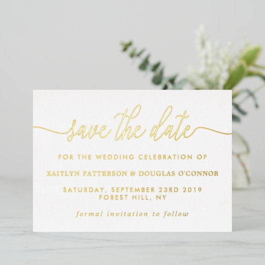 Eenvoudige Script Save The Date Real Folie Uitnodiging (Staand Voorkant)