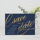 Eenvoudige Script Save the Dates | Marineblauw & G Date (Staand voorkant)