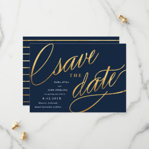 Eenvoudige Script Save the Dates   Marineblauw & G Date