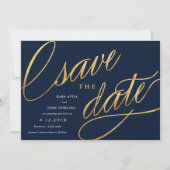 Eenvoudige Script Save the Dates | Marineblauw & G Save The Date (Voorkant)