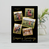 Eenvoudige Script Seizoensgroeten 5 Foto Collage Folie Feestdagenkaart (Staand Voorkant)