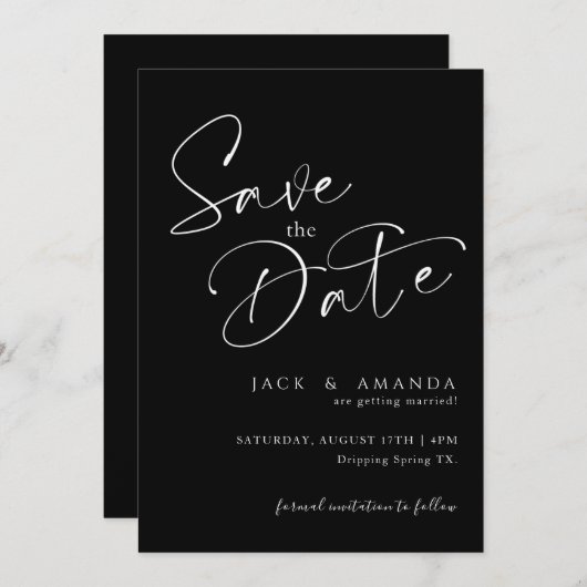 Eenvoudige Script typografie Trouwen sla de datum  Save The Date (Voorkant / Achterkant)