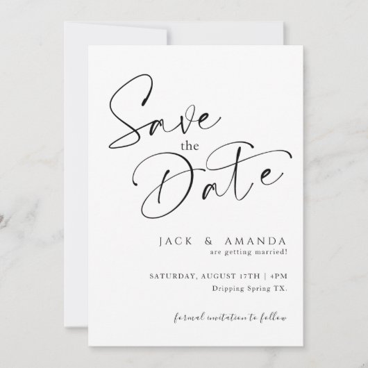 Eenvoudige Script typografie Trouwen sla de datum  Save The Date (Voorkant)