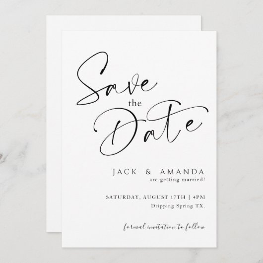 Eenvoudige Script typografie Trouwen sla de datum Save The Date (Voorkant / Achterkant)